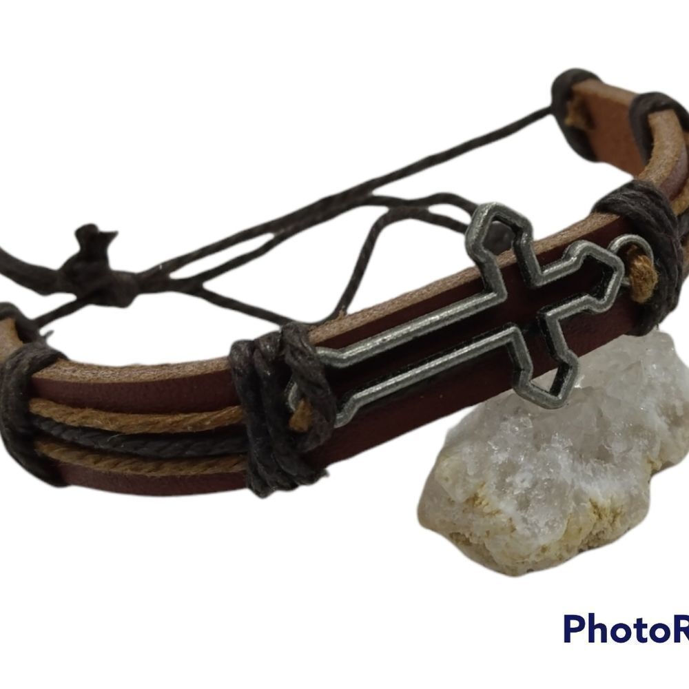 Leather cross bracelet simplistic religious
